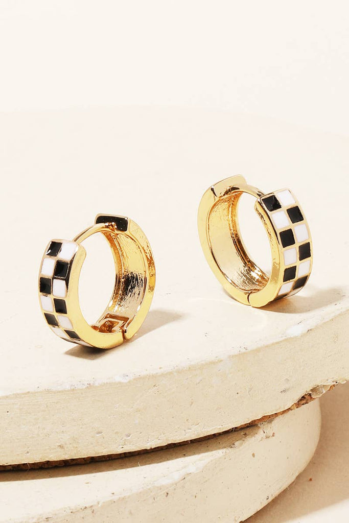 Checkered Print Mini Huggie Earrings