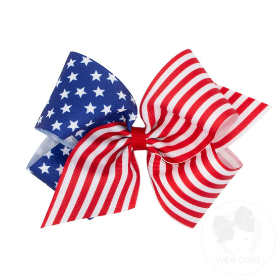 King Patriotic Stars and Stripes Print Hair Bow