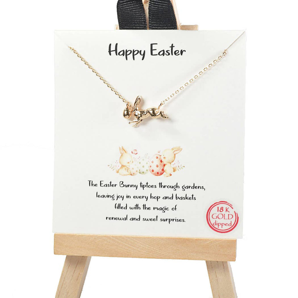 "Happy Easter" Bunny with little gold egg Necklace