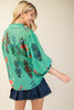 Printed Green Floral Top Balloon Sleeves