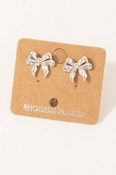 Gold Dipped Knotted Ribbon Bow Stud Earrings