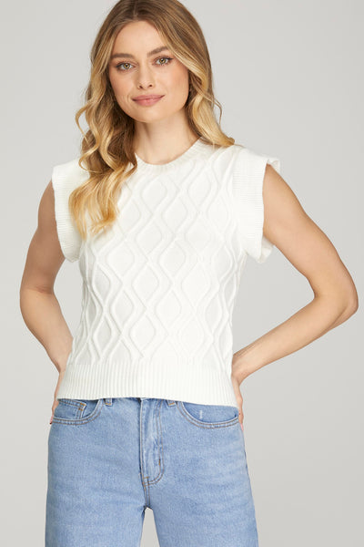 Ruffle Cable Sweater Off-White