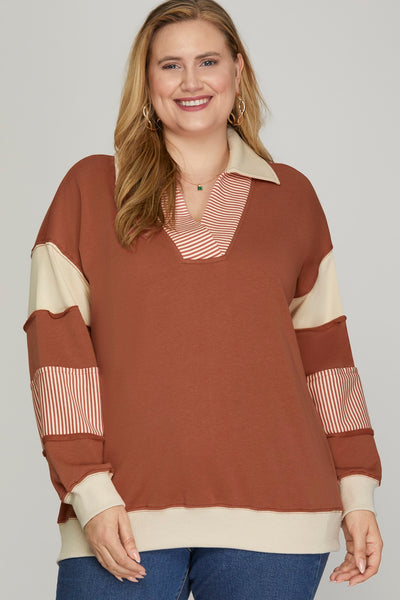 Cinnamon Color Block Sweatshirt Plus