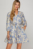 3/4 Sleeve Lt Blue Floral Dress