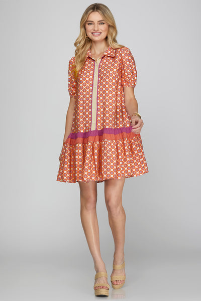 Sage/Coral Button Down Dress