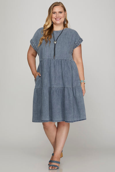 Denim Blue Tiered Dress Plus