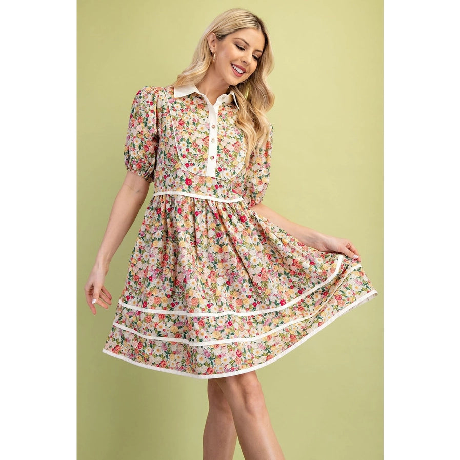 Floral Collared Half Button Mini Dress