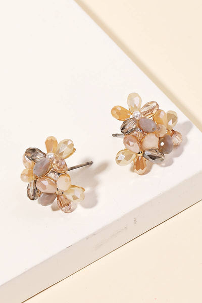 Floral Rhinestone Beaded Stud Earrings