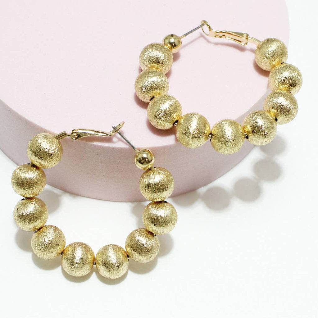 Lightweight Brass Textured Ball Bead Hoop Earring