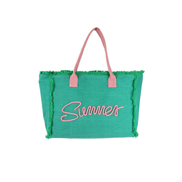 Sewn Rope Summer Letter Fringe Tote Bag