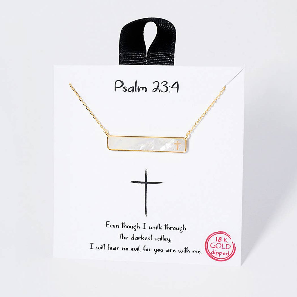 Psalm 23 4 mother of pearl bar necklace