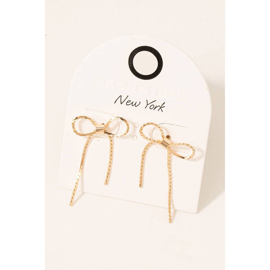 Dainty Metallic Ribbon Bow Stud Dangle Earrings