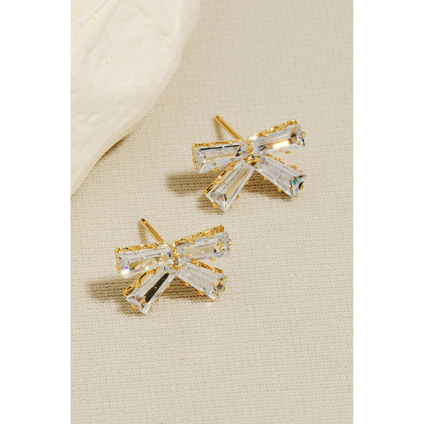 Cz Baguette Ribbon Stud Earrings