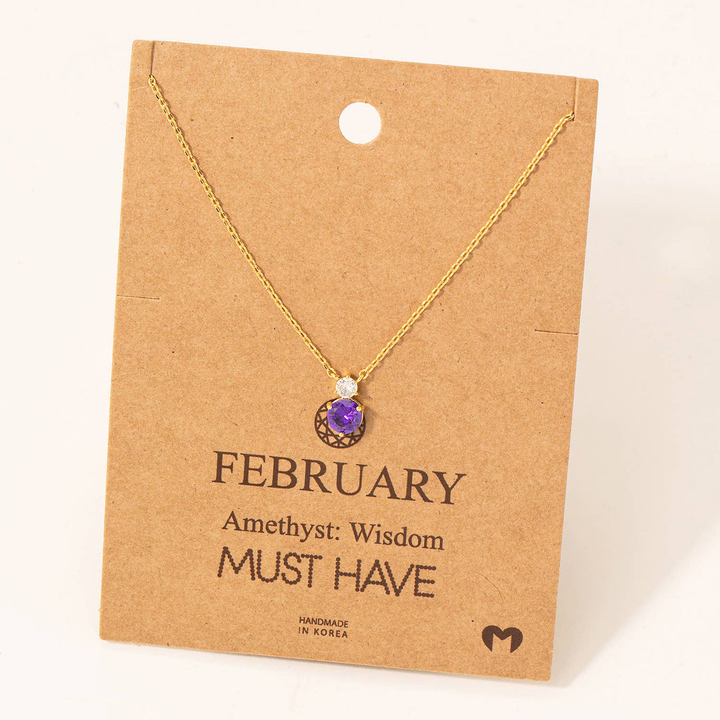 February Amethyst Gem Pendant Necklace