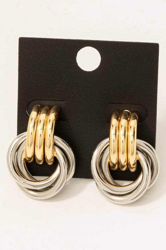 Gold Dipped Two Tone Multi Layered Link Dangle Earrings