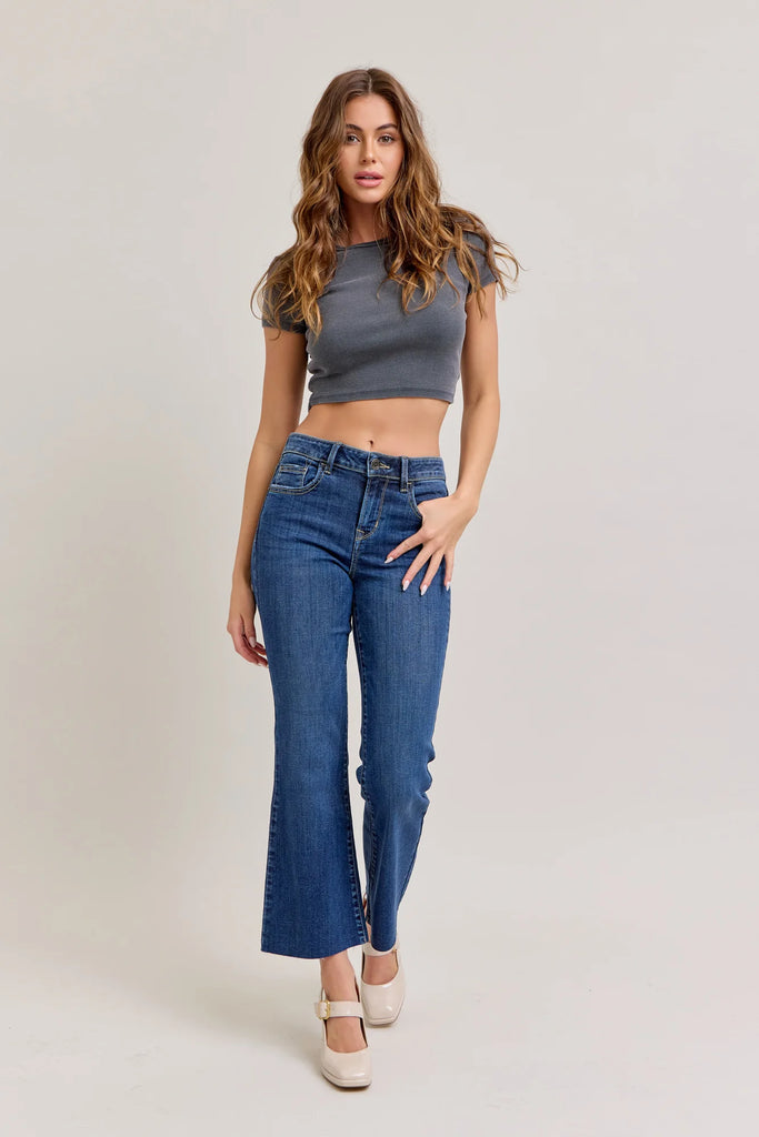 Rue Des Rosiers Crop Flare Jean Dark