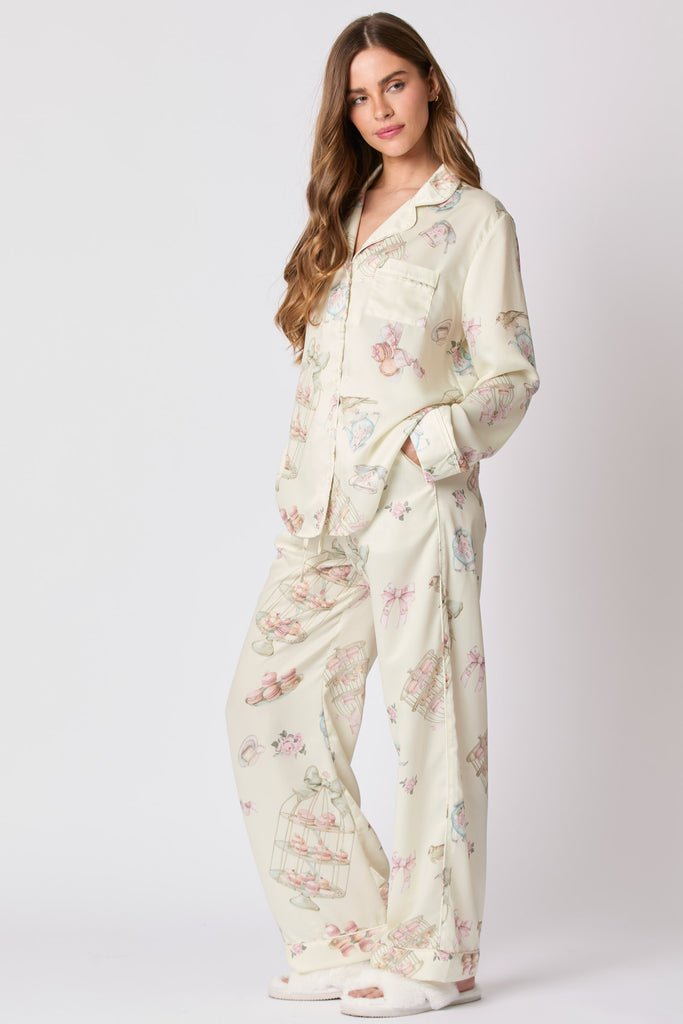 Print Satin PJ Set Lt. Yellow