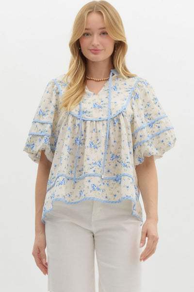 Blue Combo Floral Flowy Top