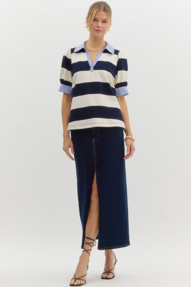 Wide Navy Stripe Top