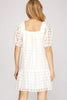 SHORT PUFF SLEEVE GRID PATTERN DRESS