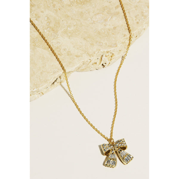 Rhinestone Ribbon Bow Pendant Necklace