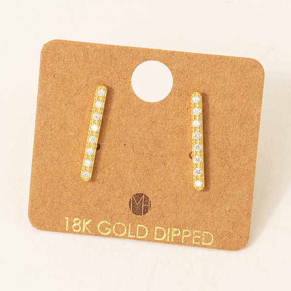 Gold Dipped Studded Bar Drop Earrings