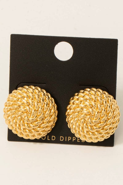 Gold Dipped Rope Spiral Shield Stud Earrings