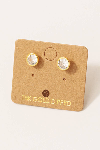 Gold Dipped Round Cubic Zirconia Stud Earrings