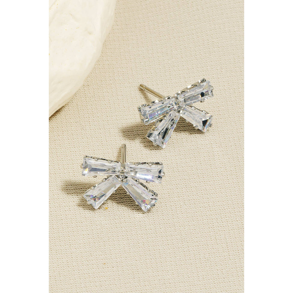 Cz Baguette Ribbon Stud Earrings