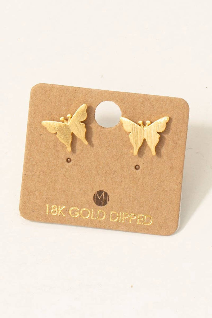 Gold Dipped Brushed Butterfly Stud Earrings