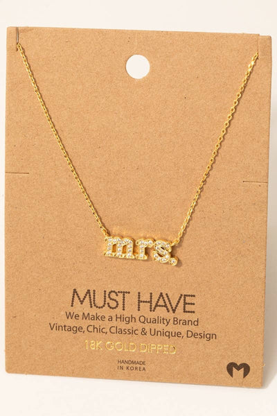 Gold Dipped Cz Pave Mrs Pendant Necklace