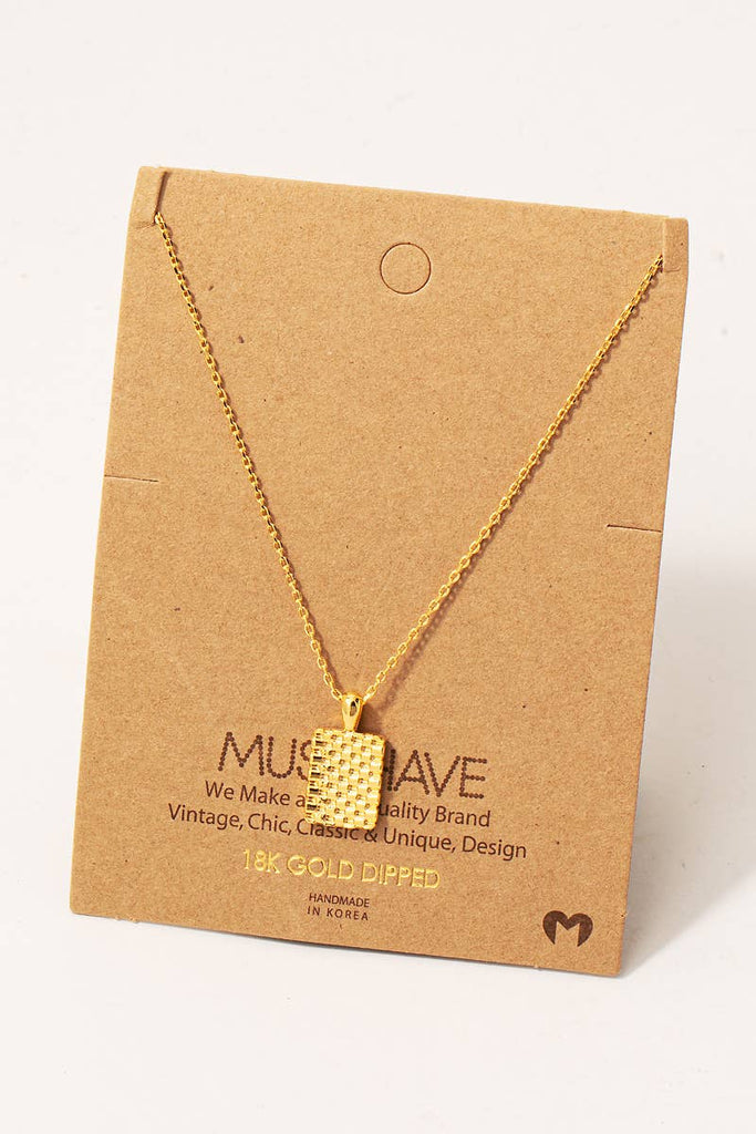 Gold Dipped Mesh Rectangle Pendant Necklace