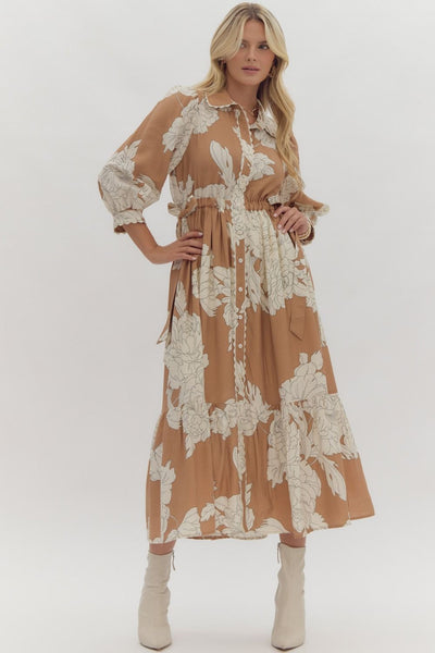 Floral Print Midi Camel