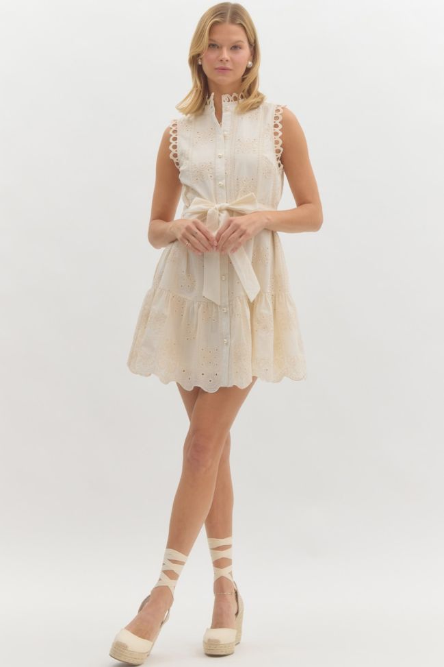 Sleeveless Natural Eyelet Dress