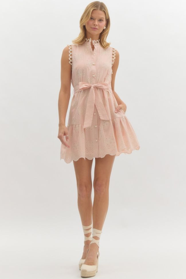 Sleeveless Eyelet Pink/Cream Dress