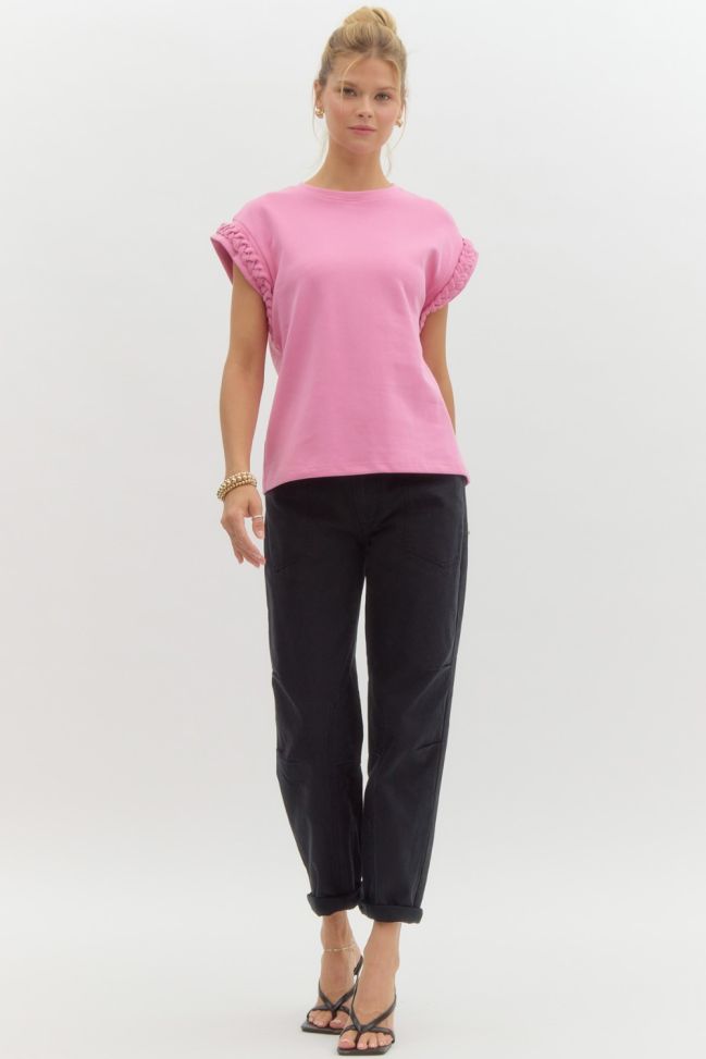 Bubble Gum Pink Solid Braid Top