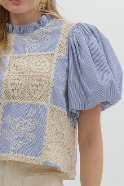 Lt. Blue Ivory Patchwork Top