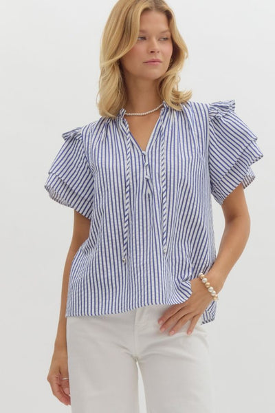 Navy Small Stripes Flowy Top