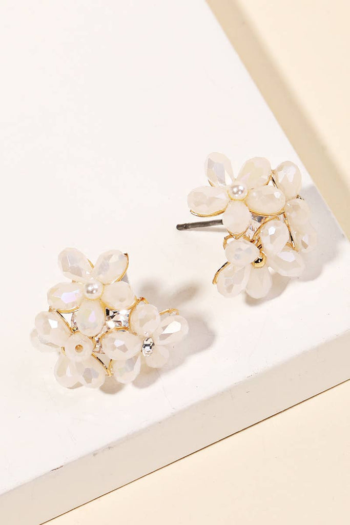 Floral Rhinestone Beaded Stud Earrings