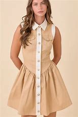 Taupe Collar Button Denim Dress